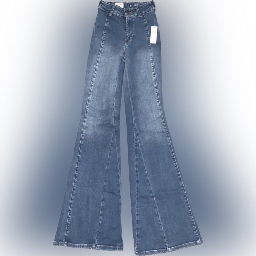ANTHROPOLOGIE Pilcro Womens Blue Jeans, Size 23 Tall, Fluted High-Rise Flare - Picture 2 of 14